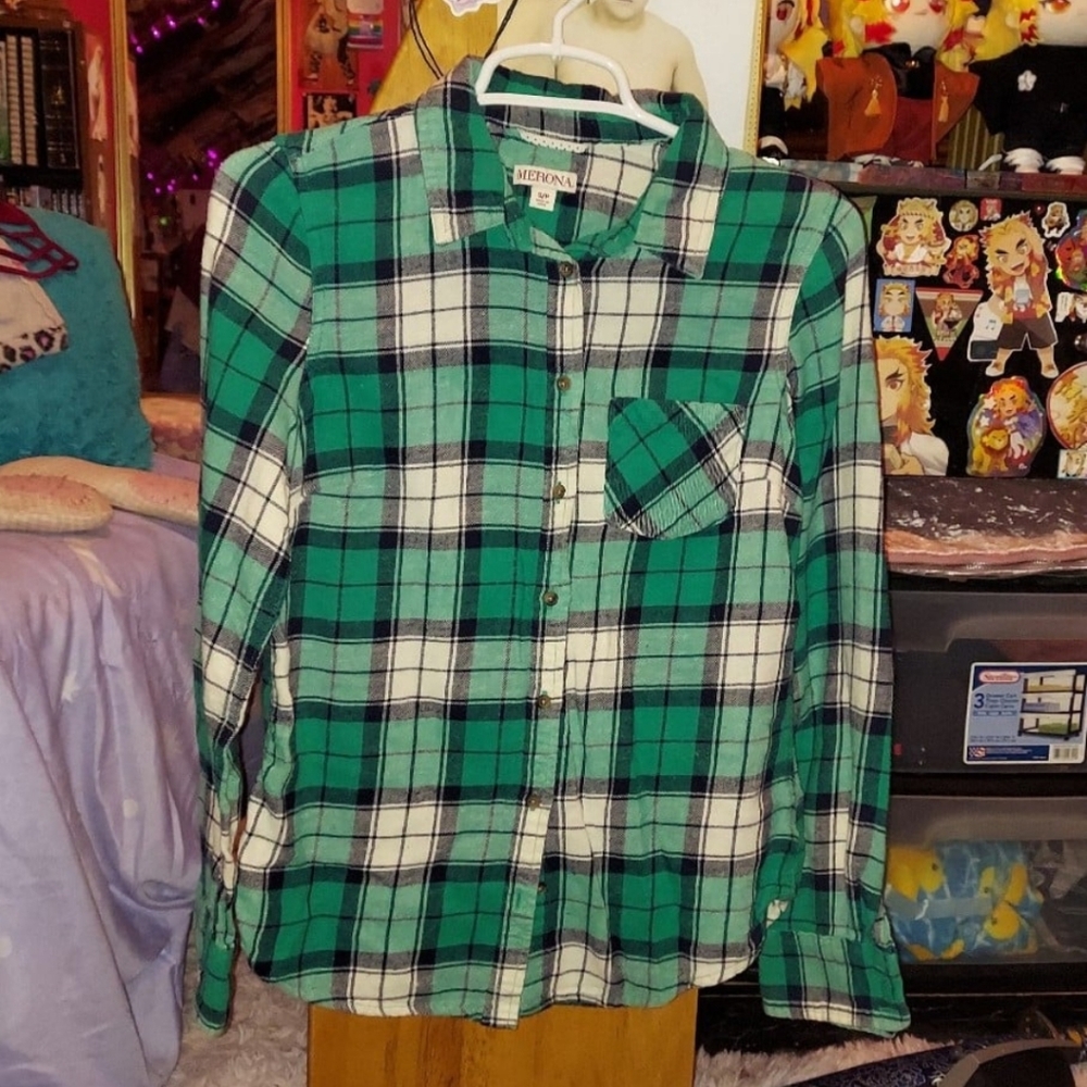 Green & white flannel